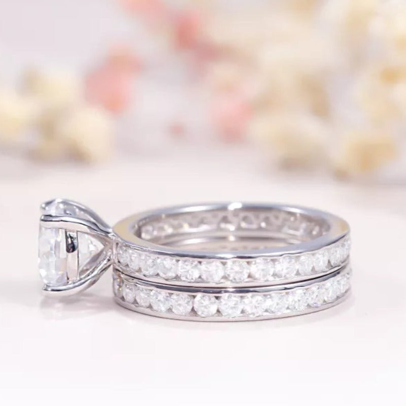 THE RICH CO - 0.03CT MOISSANITE STERLING SILVER CHANEL SET ETERNITY RING