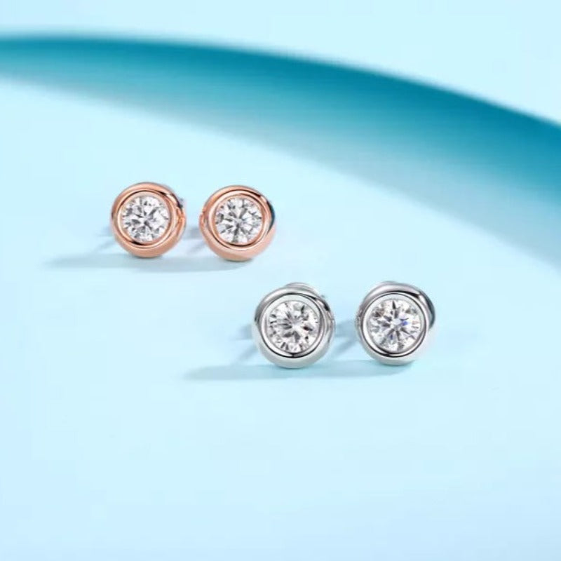 THE RICH CO - 0.5CT MOISSANITE ROSE GOLD STERLING SILVER BEZEL SET EARRINGS