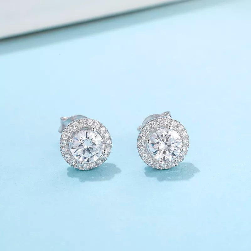 THE RICH CO - 0.5CT MOISSANITE STERLING SILVER HALO EARRINGS